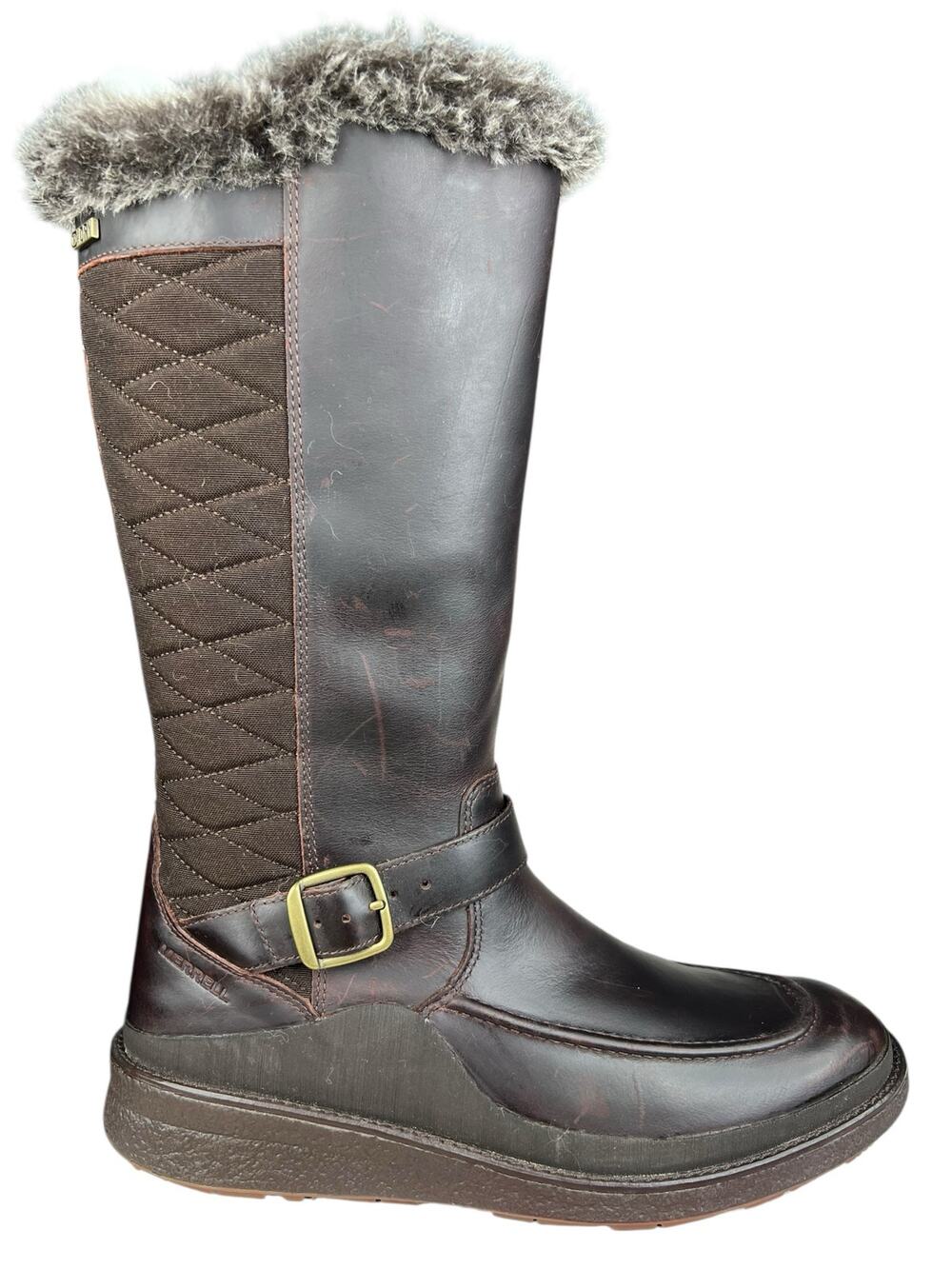 Merrell Tremblant Ezra Brown Leather Vibram Tall Winter Boots Size US 8